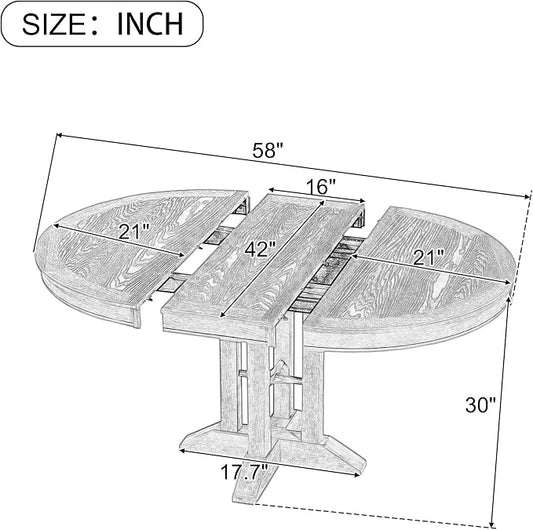 LUMISOL 42"-58" Extendable Round Dining Table for 4-6, Farmhouse Oval Kitchen Table with Removable Leaf for Kitchen, Dining Table, Small Space, Natural