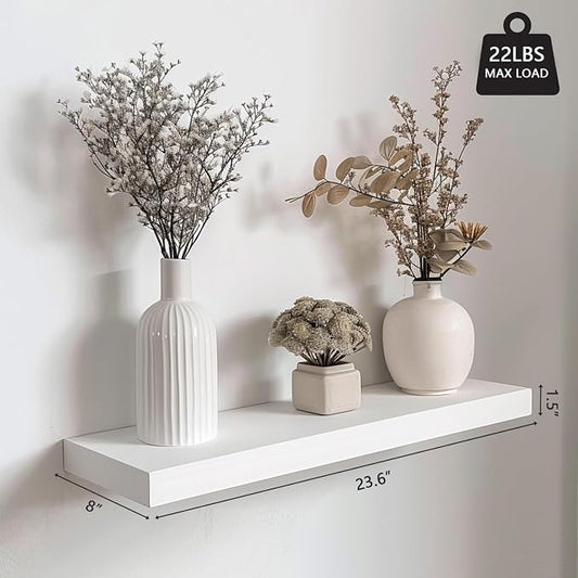 White Floating Shelves for Wall-24in Wall Mounted Display Ledge Shelves Perfect for Bedroom Bathroom Living Room and Kitchen Decoration Storage (Set of 2)
