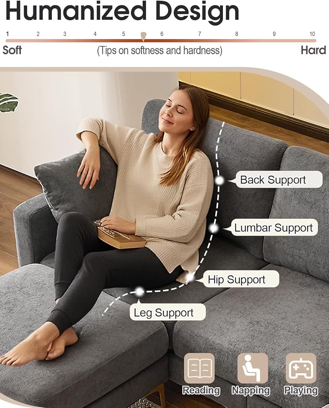 Karl home 99.6" 3-Seat U-Shaped Sectional Sofa, Gray | Chenille Upholstered, 2 Movable Ottomans, Cloud-Like Seat, 2 Throw Pillows, Comfy Deep Seat, Living Room, Apartment, Office