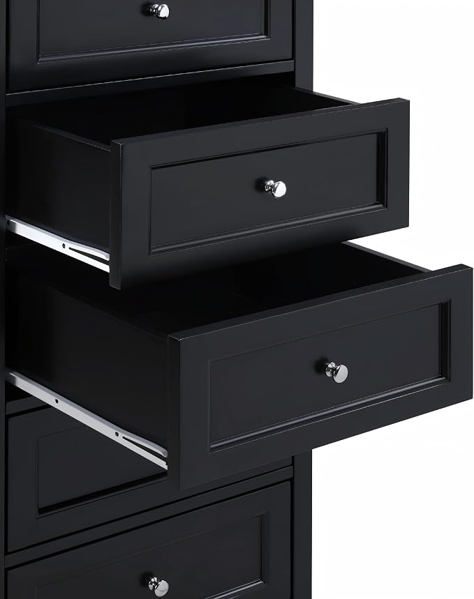 Tall Skinny Dresser for Bedroom with 7 Drawers, Black Narrow Wood Dresser | Tall Vertical Chest of Drawers Dresser for Closet Storage, Silent Glide System, Zinc Alloy Knobs, 20" W x 16.5" D x 52" H