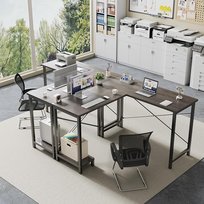 DUMOS L Shaped Desk, Gaming Computer Desks Corner Office Table with CPU Shelf for Home Study Writing Work Station 50 Inch, Sturdy L-Shaped Design, Ideal for PC Setup, Study, and Home Office, Grey