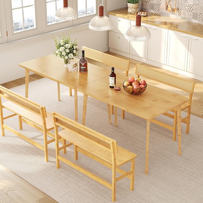 HOOBRO Dining Table, Bamboo Dining Room Table for 4-6, 47.2" Rectangle Kitchen Table, Easy to Assemble, for Dining Room, Living Room, Office, Kitchen, Apartment, Natural YL120CZ01