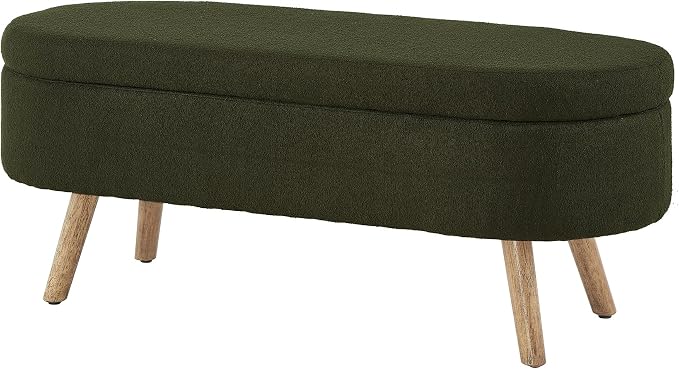 42.25" Ottoman with Storage, Storage Ottoman Bench with Safety Hinge, Foam End of Bed Bench, Upholstered Entryway Bench for Bedroom, Living Room & Window, Holds up to 330 lb,Dark Green