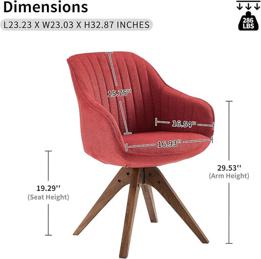 Art Leon Desk Chair No Wheels - Mid Century Modern Office Chair, Swivel Accent Chair with Oak Wood Legs, Fabric Upholstered Arm Chair, Red
