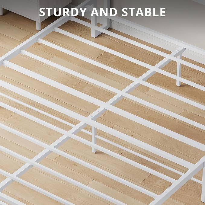 LIKIMIO Queen Bed Frame with Headboard, Wood Camas Queen with Strong Supports, Sturdy, Noise-Free, No Box Spring Needed, White Maple