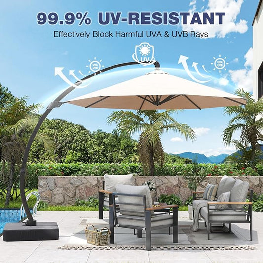 Aoxun Aluminum Patio Furniture Set with Umbrella 5 Seats, Oversized Outdoor Sectional with Washable Thick Cushions, Coffee Table, Patio Conversation Sets for Porch, Balcony, Deck