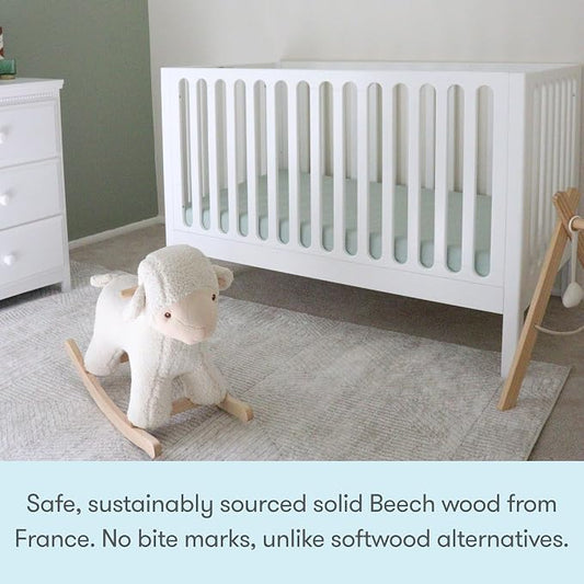 Newton Baby Galileo Standard Crib, Solid Beech Wood in White Color, 3-in-1 Convertible Crib with Toddler Bed Conversion Kit, Ultra-Safe Non-Toxic Finish