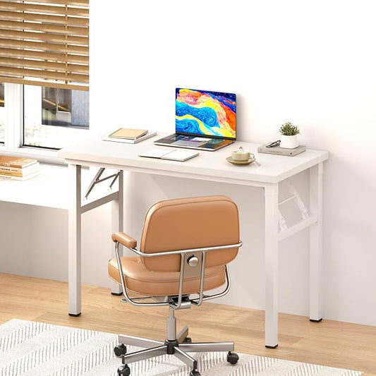 DlandHome Folding Desk Small Desk 31.5 inches Computer Desk for Home Office Folding Table Writing Table for Small Spaces No Assembly Required White & White Frame