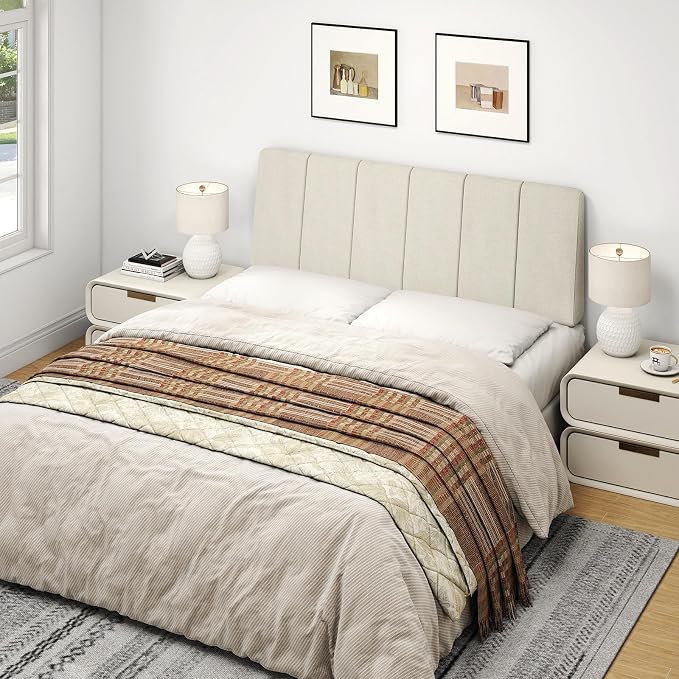 Full Size Headboard Only-No Assembly, Upholstered Headboard Full Size Linen Fabric Modern Style Headboards Extra-Thick, Beige