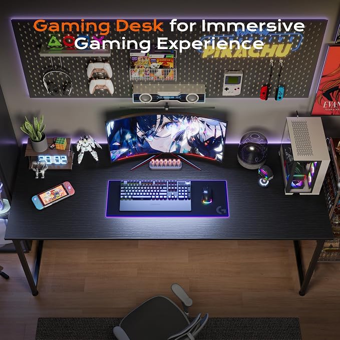 PRAISUN 55 X 24 Inch Computer Desk with Deeper Desktop, Gaming Office Writing Work Desk for Home Office, Study, Bedroom, Work from Home, Metal Frame, Black