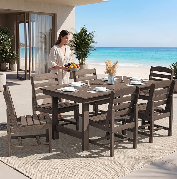 SERWALL Armless Outdoor Dining Chair Set of 2, All Weather Resistant,Coffee