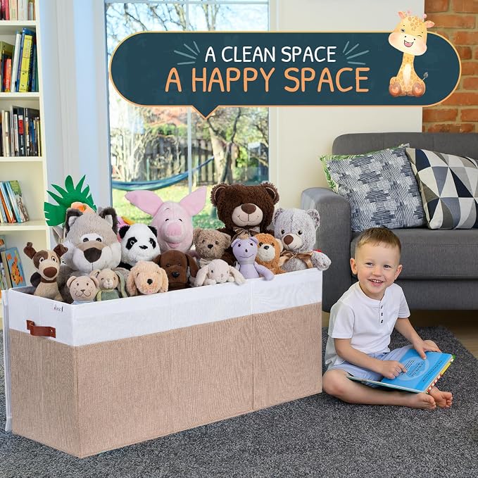 SoftOwl Extra Large Toy Storage Organizer with Lid - Sturdy, Collapsible Toy Chest Storage Box Design - Toys Bin with Dividers for Kids, Nursery, Bedroom, Playroom 37"x16"x14"