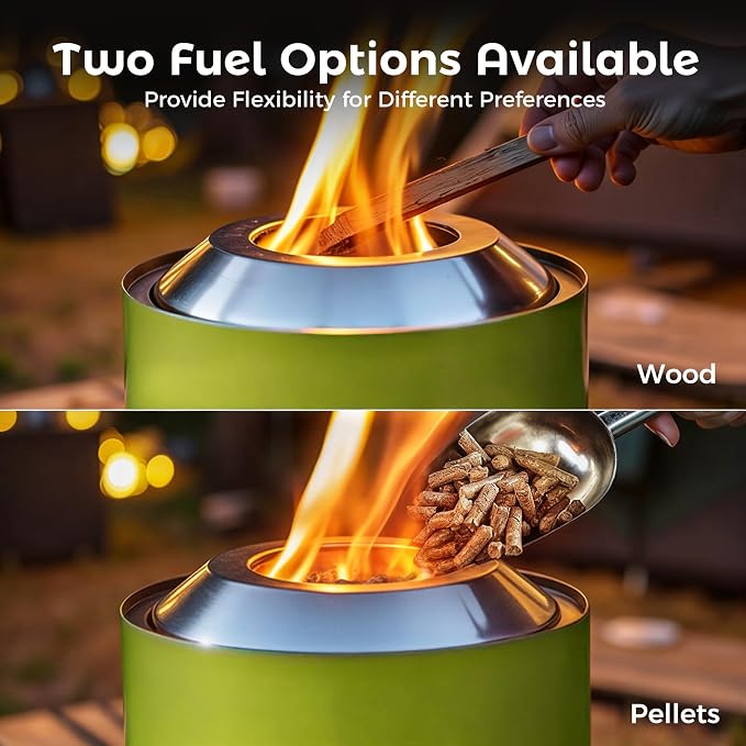 BALI OUTDOORS 6.5 inch Tabletop Fire Pit Round, Stainless Steel Table Top Firepit Small, Outdoor Smokeless Firepit Portable, Green