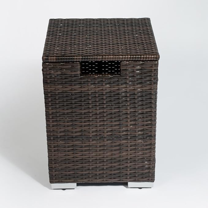 GDFStudio Propane Tank Cover Outdoor Rattan Tank Holder Square Tank Storage Hideaway Side Table for 20 lb Propane Tanks Fire Pits Gas Tank Holder Storage Gas Bottle Cover, 16" x 22", Brown