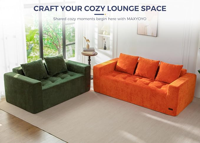 MAXYOYO Modular Sofa Couch, 75" Oversized Loveseat Boneless Cloud Couch with Deep Seat, Chenille Upholstered Living Room Comfy Sofa Chair for Living Room, No Assembly Required, Dark Green