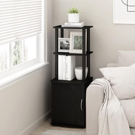 Furinno Turn-N-Tube Tall TV Entertainment Side Table Display Rack with Storage Cabinet, 2-Tier, Blackwood/Black