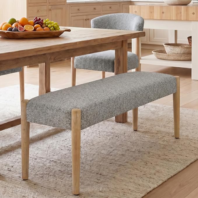 Usaint 42" End of Bed Bench, Modern Upholstered Bedroom Bench with Rubberwood Legs, Entryway Bench with Cushion, Dining Bench for Living Room, Bedroom, Grey with Oak Leg