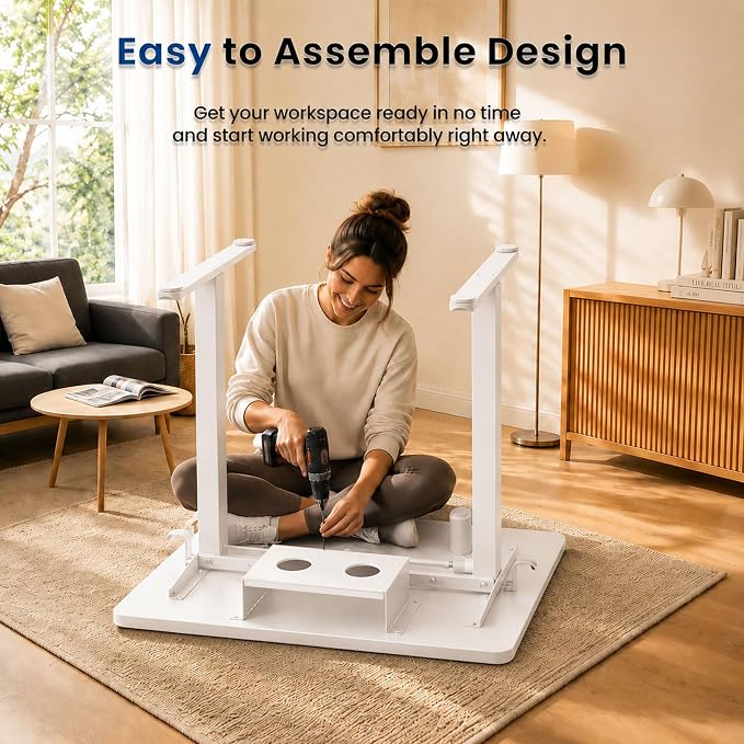 35" x 20" Electric Standing Desk, Compact Height Adjustable Desk for Small Spaces, Small Ergonomic Sit Stand Workstation for Home Office Bedroom Apartment (White)