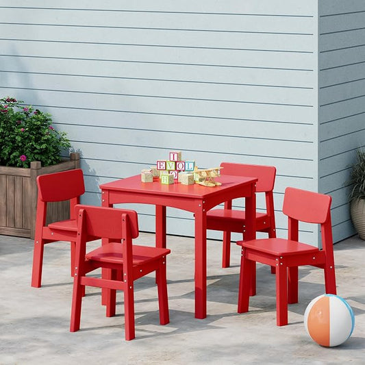 Costaelm Outdoor Kids Dining Chair Set of 2,Step Stool Toddler Chair, Red
