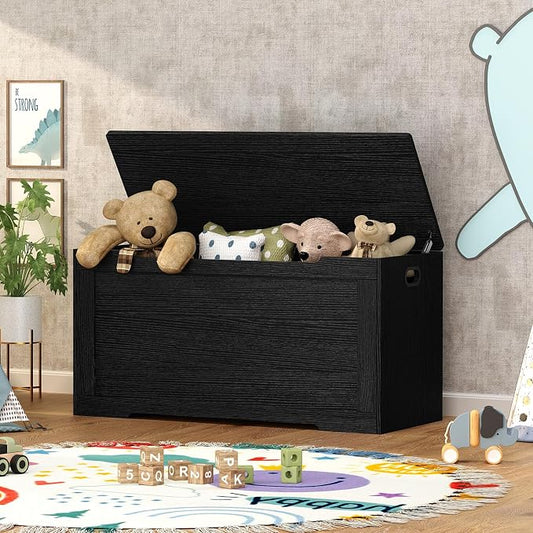 usikey 39.4” Storage Chest, Toy Chest, Toy Box with Safety Hinges, Lift Top Storage Bench, Supports 220 lb, for Living Room, Bedroom, Entryway, Black