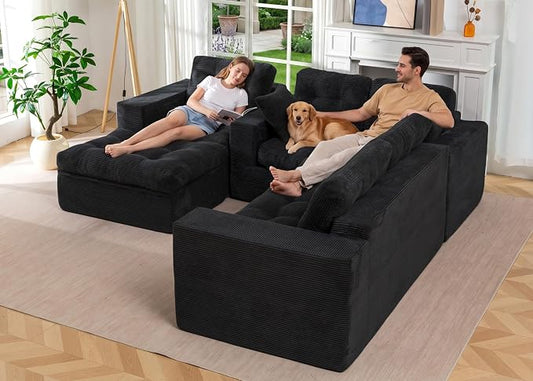 MAXYOYO Modular Sectional Sofa with Ottoman and Loveseat, Cloud Boneless Couch with Layered Cushion, Flexible Module Combination Sofa for Living Room, No Assembly Required,Black