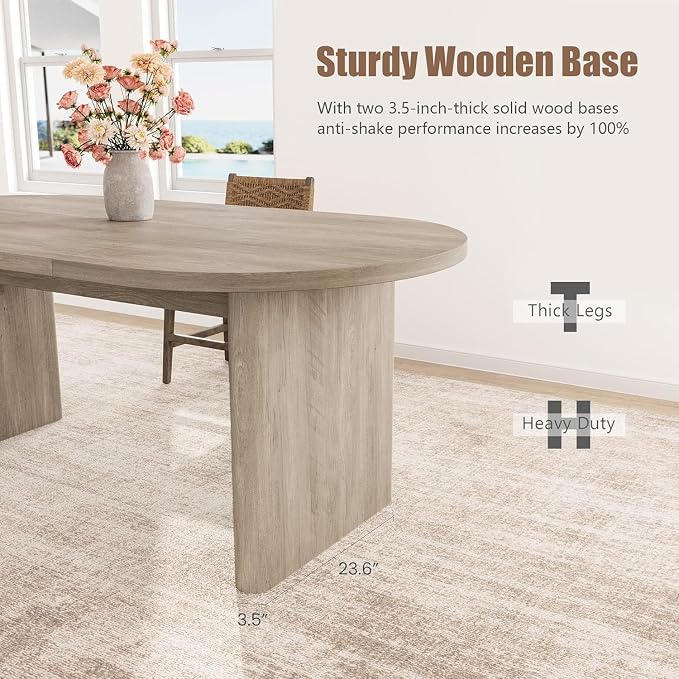 IDEALHOUSE 70.8" Oval Dining Table for 4-8, Wood Kitchen Table with Double Pedestal Base, Spacious Dining Room Table for Kitchen, Living Room, Reception Area, Natural Finish, Gray