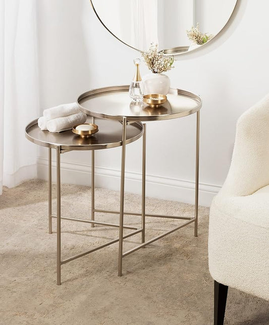 Kate and Laurel Ulani Modern Nesting Side Table; Set of 2; Silver; Sophisticated End Tables for Storage and Display