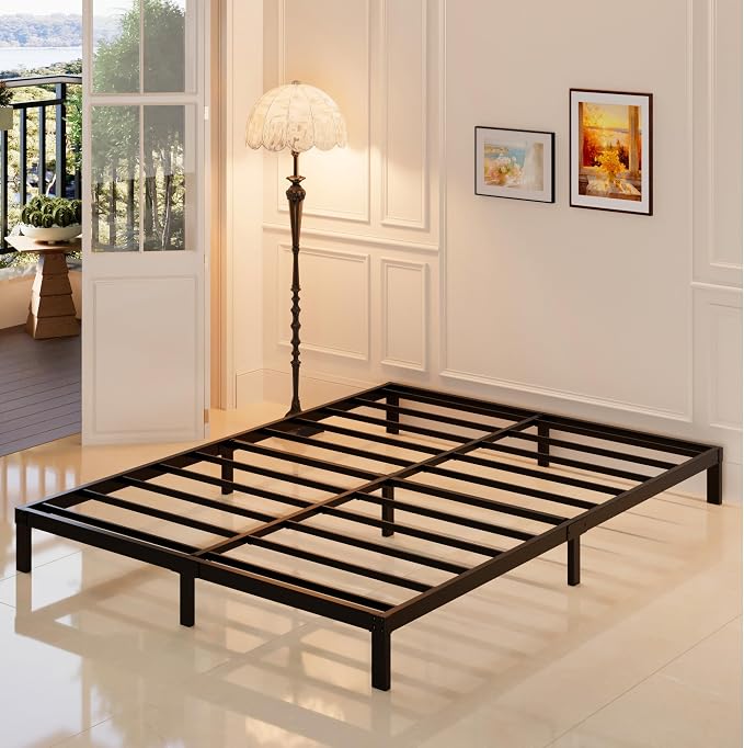 Maenizi King Size Bed Frame No Box Spring Needed, 8 Inch Heavy Duty King Platform Bed Frame Support Up to 3000 lbs, Easy Assembly, Noise Free, Black