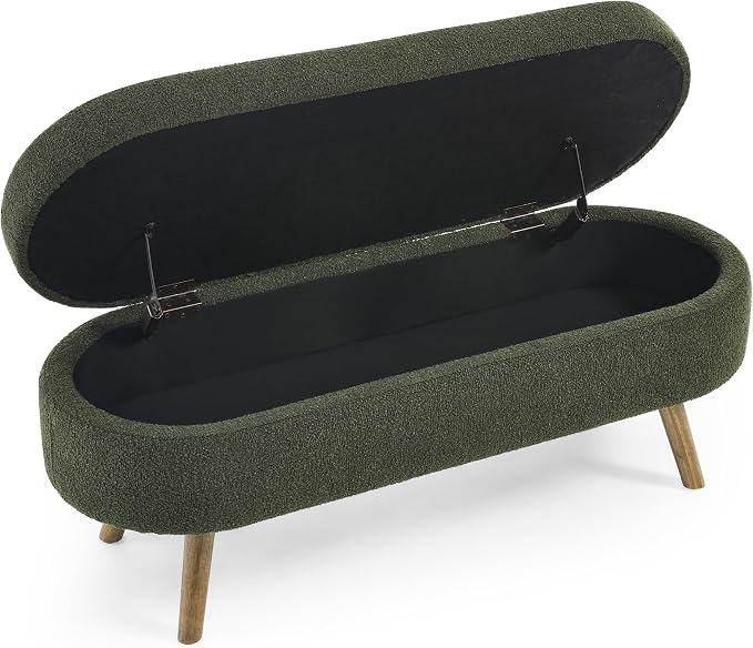 43.5" Ottoman with Storage, Storage Ottoman Bench with Safety Hinge, Foam End of Bed Bench, Upholstered Entryway Bench for Bedroom, Living Room & Window, Holds up to 330 lb, Green