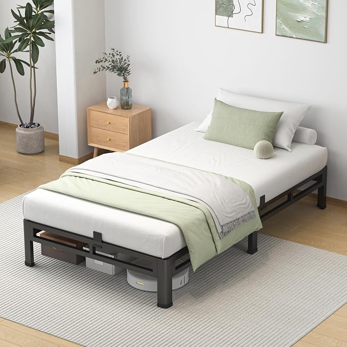 NKZ 10 Inch Twin Size Bed Frame, Metal Bed Frame & Box Spring 2 in 1 Platform with Round Corner Legs, 4000lbs Weight Capacity Reinforced Low Profile Metal Frame, Noise-Free, Easy Assembly