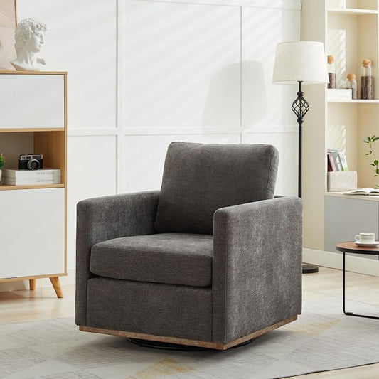 Aoiy & Wifon 30.7" W Swivel Accent Chair, Mid Century Modern Swivel Chair for Living Room, Comfy Small Accent Chair, Wavy Chenille, Charcoal