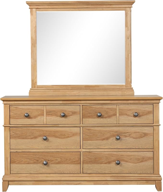 Furniture of America Yardley Farmhouse Solid Wood 5-Piece Bedroom Set with Platform Bed, Felt-Lined Top Drawers on Nightstands and Dresser with Mirror, Box Spring Needed, King, Natural Oak