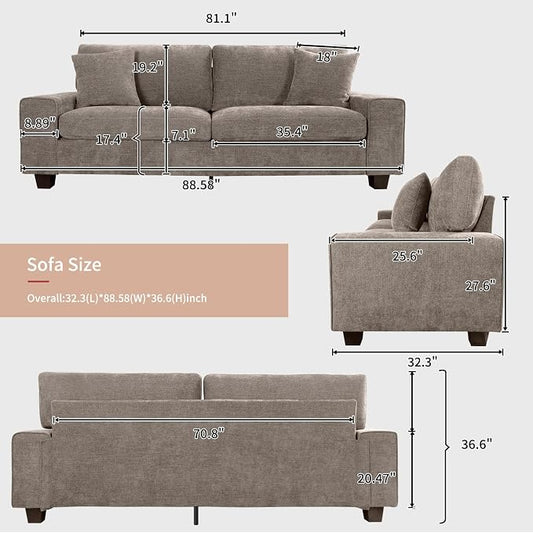 DOPEDIO Modern Loveseat Sofa for Living Room,Chenille Recliner, Removable Cover, Pocket Spring Cushions, Solid Wood Frame, Easy Assembly for Small Spaces (88.58inch,Brown)