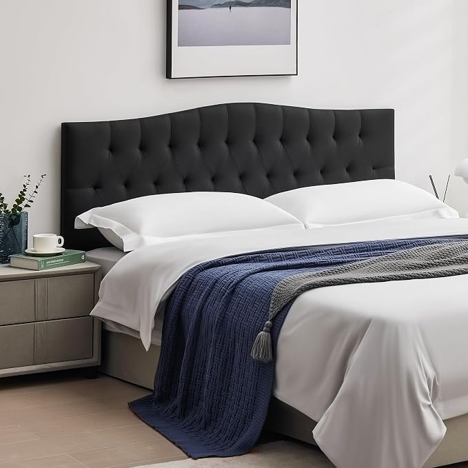 Tufted Upholstered Full Size Headboard Only, Adjustable 38-50 in | Full Headboard for Full Size Bed, Durable Linen Fabric Headboards, Modern Diamon Design Wood Head Board