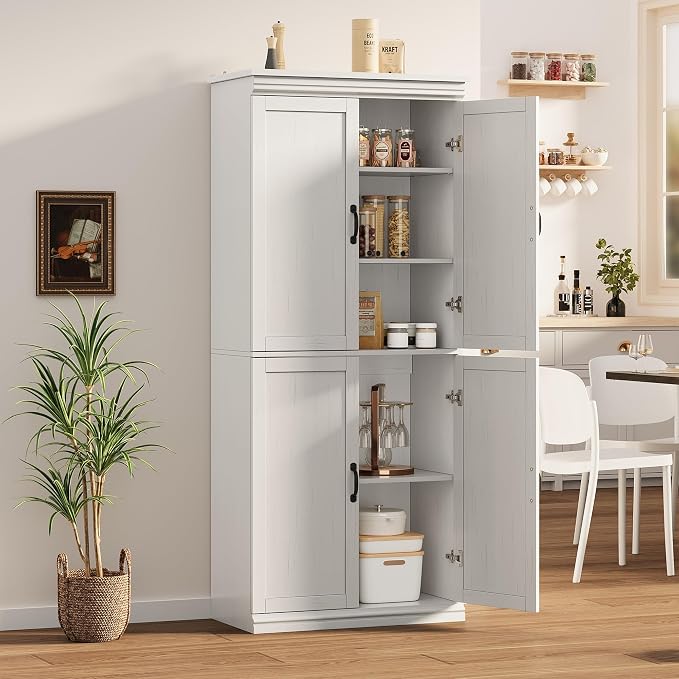 IDEALHOUSE Pantry Cabinet,70" Tall Kitchen Pantry Cabinet with Doors and Adjustable Shelves, Freestanding Cupboard, Tall Storage Cabinet for Bathroom, Dining Room, Living Room (Antique White)