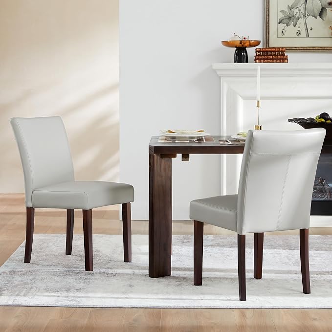 Watson & Whitely Upholstered Dining Chairs, Faux Leather, Set of 6, Grey | Solid Wood Legs, Padded Seat, Low Back, Modern Armless Parsons Chair for Kitchen, Dining Room, Restaurant