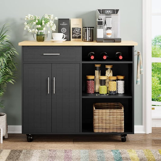 Shintenchi Kitchen Island Cart with Storage,Rolling Kitchen Island Side Table on Wheels with Large Worktop,Storage Cabinet,Towel Rack and Drawers for Kitchen,Dinning Room, White