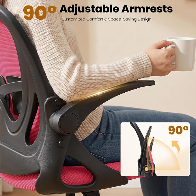 Primy Drafting Chair Tall Office Chair with Flip-up Armrests Executive Ergonomic Computer Standing Desk Chair with Lumbar Support and Adjustable Footrest Ring (Fire Brick)