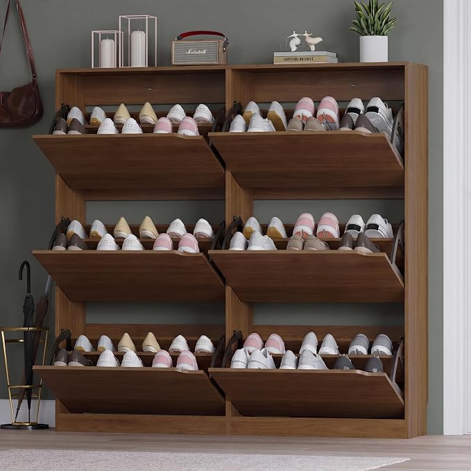 BORNOON Shoe Cabinet with 6 Flip Drawers, Slim Narrow Shoe Storage Cabinet, Freestanding Shoe Organizer for Entryway, Hallway, Foyer