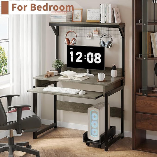 ALISENED 31.5" Small Computer Desk with Hutch, Office Desk Study Table Writing Desk Workstation PC Table for Home Office, Space Saving Design