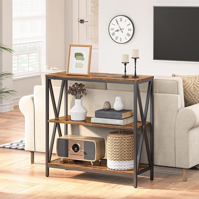 MAHANCRIS 31.5" Sofa Table, Industrial Console Table, 3-Tier Entryway Table, Narrow Sofa Table with Storage Shelves, Foyer Table, Hallway Table for entryway, Living Room, Rustic Brown CTHR8001Z