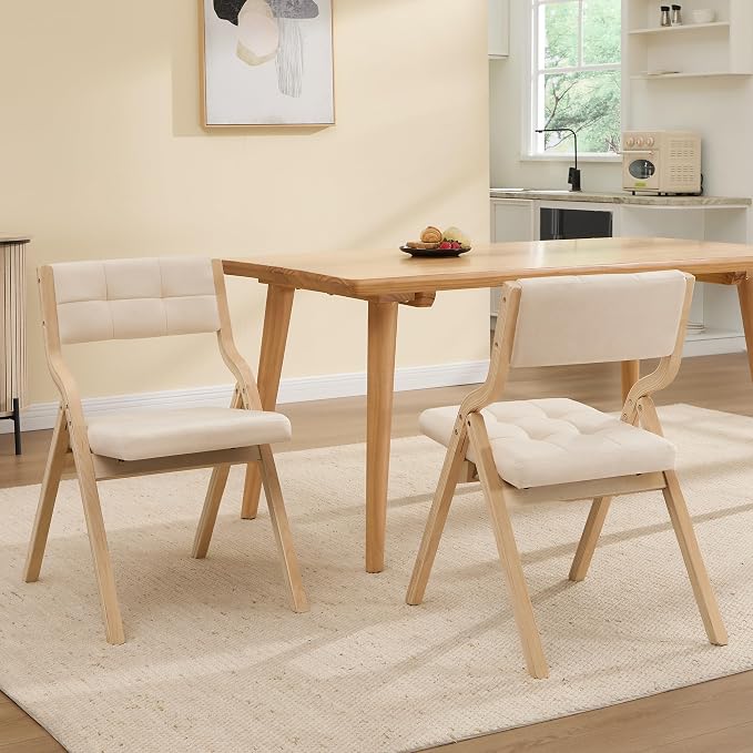 Folding Dining Chairs with Cushion Set of 4,Padded Foldable Dining Chairs,Portable Wooden Folding Chairs with Seat for Dining Rooms Kitchen Wedding Party Indoor Velvet Khaki