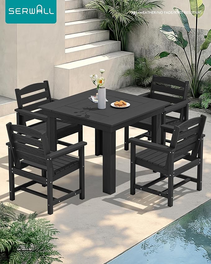 SERWALL HDPE Outdoor Square Dining Set for 4 | with Armchair Seat