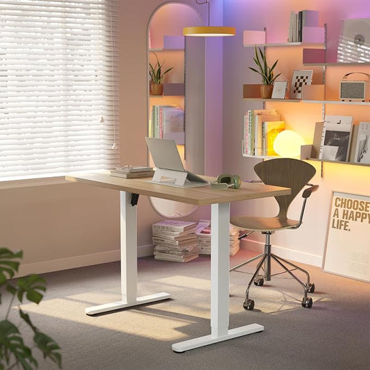 HUANUO 48x24 Inch Electric Standing Desk, Height Adjustable, Natural | Smooth Home Office Desk, 176lbs Capacity with 4 Memory Presets & Headphone Hooks. Easy to assemble Computer Gaming desk