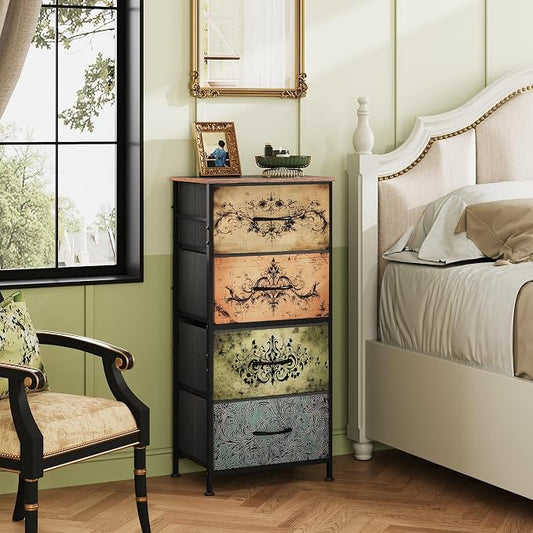 WLIVE Dresser with 4 Drawers, Storage Tower, Organizer Unit, Fabric Dresser for Bedroom, Hallway, Entryway, Closets, Sturdy Steel Frame, Wood Top, Easy Pull Handle, Pattern