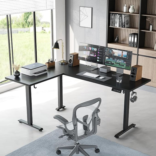Agilestic L Shaped Standing Desk 63 inch Adjustable Height, Electric Corner Standing Desk, Sit Stand Computer Table with Splice Board, Black