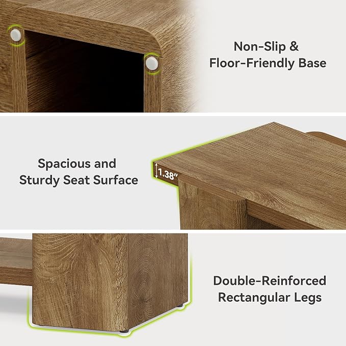 LITTLE TREE Wood Entryway Bench, 63" End of Bed Bench with Storage Shelf, Farmhouse Extra Long Shoe Bench for Entryway, Dining Room, Hallway, Living Room, Bedroom, Natural Oak, 2PCS
