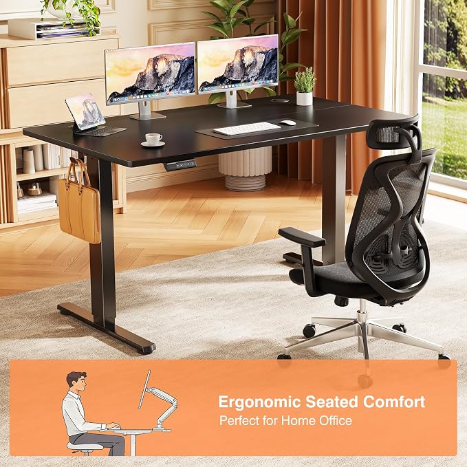 Sweetcrispy Electric Standing Desk Adjustable Height, 48x24 Inch Sit Stand Up Home Office Desks Computer Workstation PC Work Table with 3 Memory Preset Splice Wood Board Metal Frame, Black