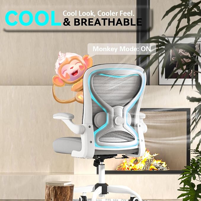 Office Desk Chair with Ergonomic Lumbar Support, Extra-Thick Seat Cushion, Flip-up Arms, Breathable Mesh Back, Computer Task Chair for Home Office