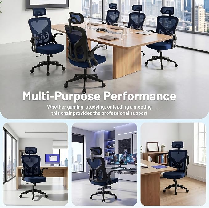 Office Chair Ergonomic Desk Chair with Adjustable Headrest Lumbar Support, High Back Breathable Mesh Chair with 120° Tilt & Flip-Up Armrests, Swivel Comfy Task Computer Chair for Work, Study